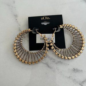 NWT Noir Crystal Gold Tone 2" Hoop Earrings